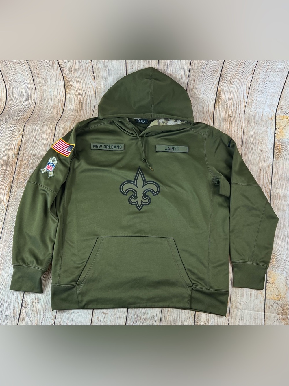 Nike On Field NFL New Orleans Saints Salute to Service Hoodie Olive Green XL